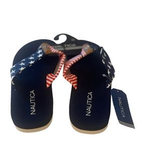 Nautica patriotic flip flops thong style sz 10 NWT blue flag symbol